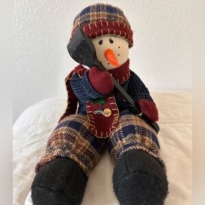 Plaid Snowman Holiday Decor with Red and Blue Accents